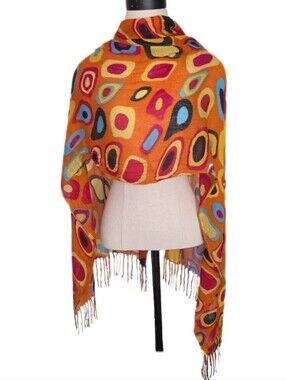 2 Chic Scarf 100% Cotton Vibrant Multicolor Centricircle Orange Size OS One Size
